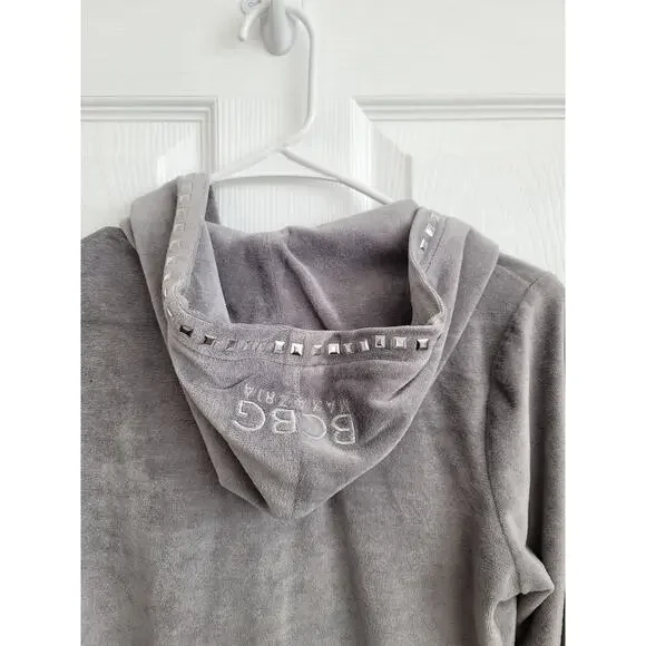 BCBG MaxAzria Velour Gray Zip Up Studded Hoodie Y2K Size MEDIUM - Picture 6 of 8